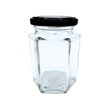 Frasco de Vidrio Hexagonal para Envase 9 Oz / 250 Ml R-63 Twist Off Transparente Sin Tapa